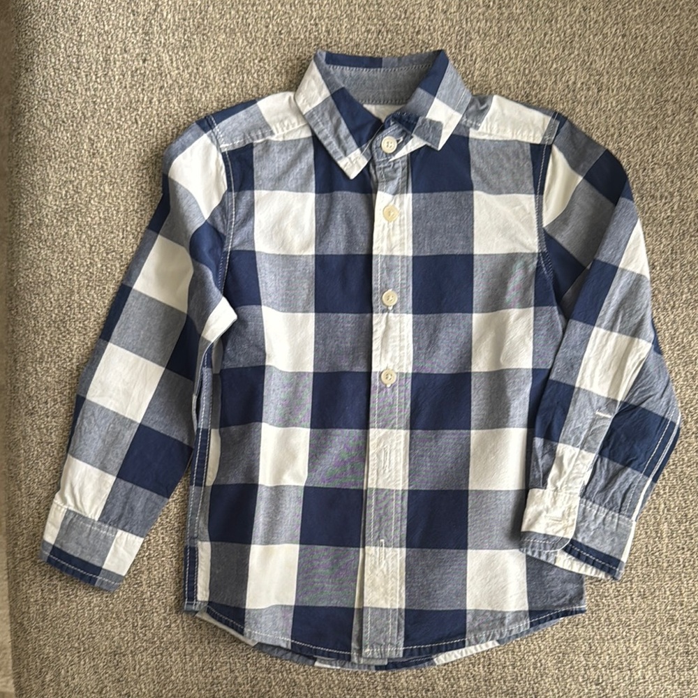Kids Blue and White Checkered Shirt 3T
